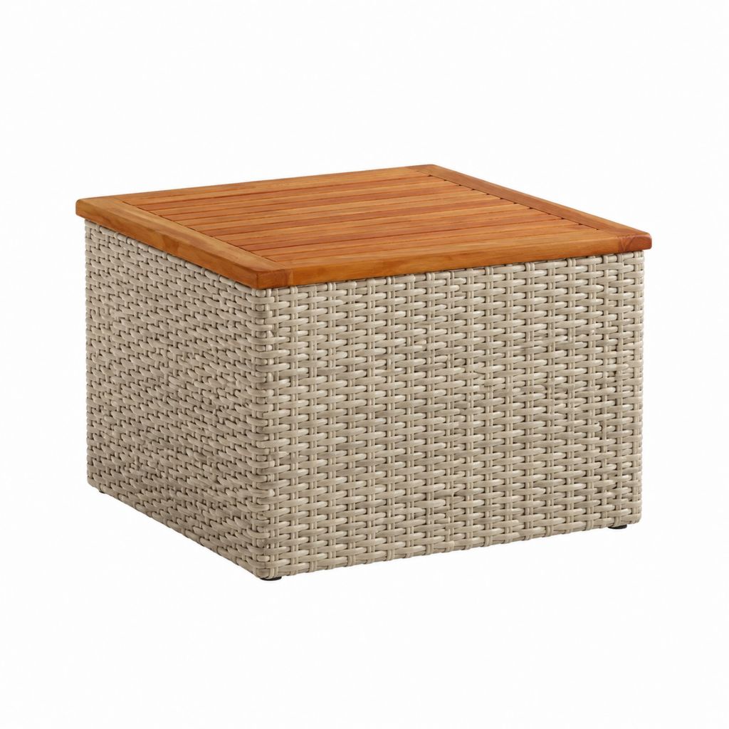 Gartentisch Beistelltisch Beige PE-Rattan Akazienholz quadratisch 60 x 60 x 45 cm