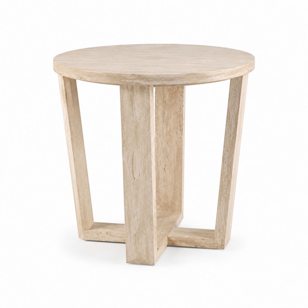 Beistelltisch Travertin Beige Rund Ø 70 cm Höhe 55 cm