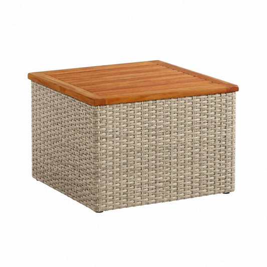 Gartentisch Beistelltisch Beige PE-Rattan Akazienholz quadratisch 60 x 60 x 45 cm