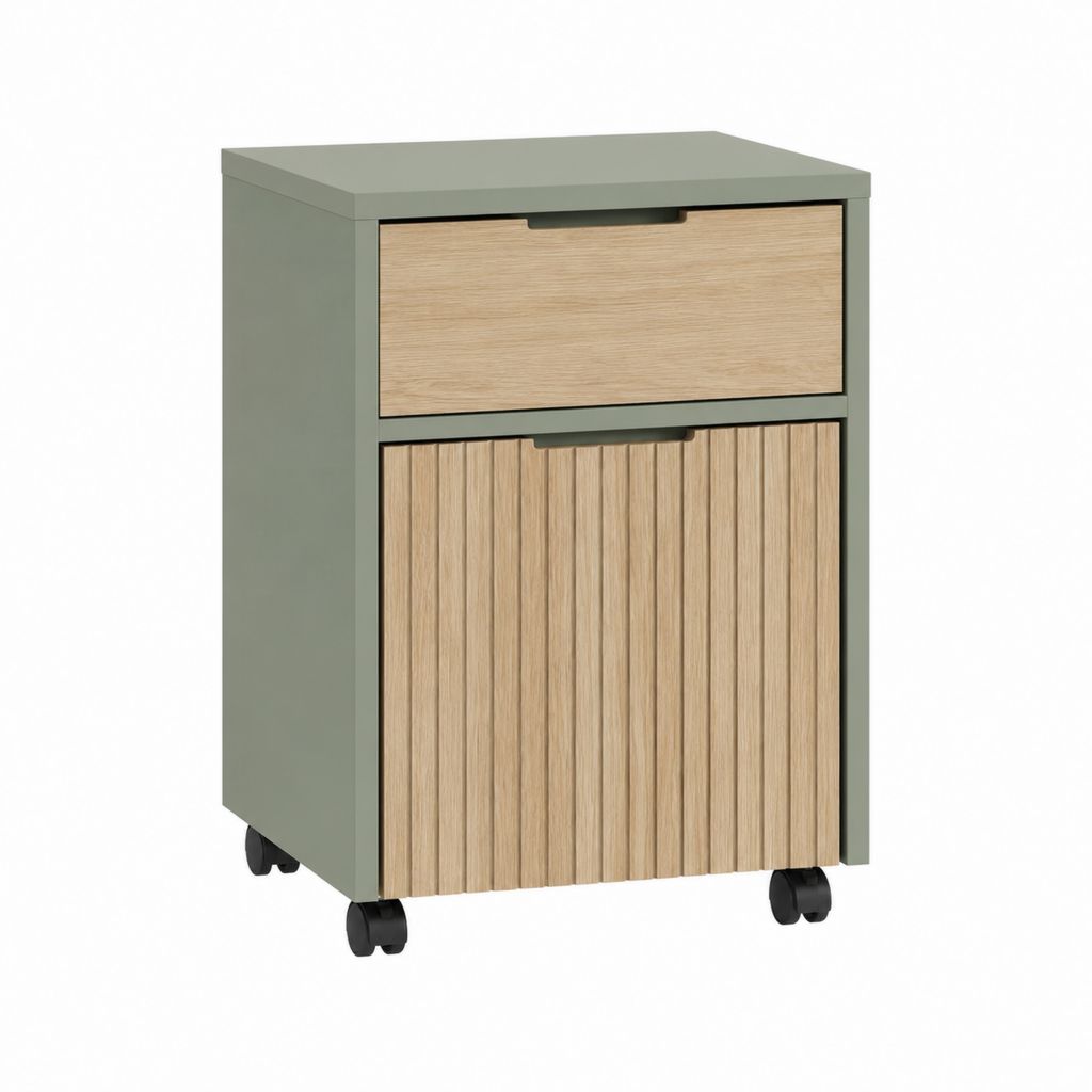 Rollcontainer Büroschrank rechteckig Salbeigrün Eichedekor Holzwerkstoff 40 x 50 x 70 cm