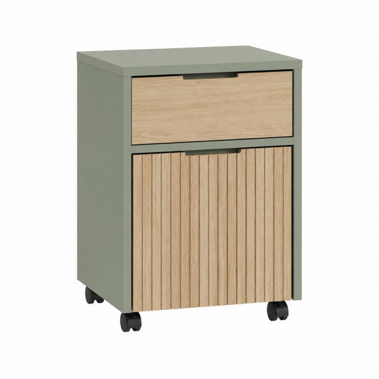 Rollcontainer Büroschrank rechteckig Salbeigrün Eichedekor Holzwerkstoff 40 x 50 x 70 cm