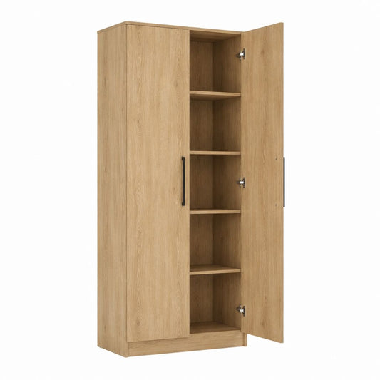 Büroschrank Aktenschrank Eiche hell aus melaminbeschichteter Spanplatte mit 2 Türen 80 x 40 x 200 cm