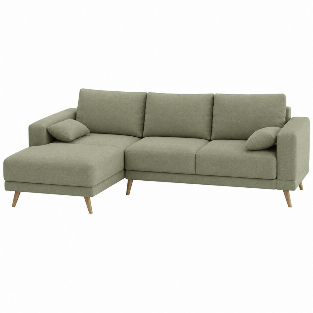 Ecksofa mit Recamiere links Olivgrün Polyestergewebe 230 x 150 x 85 cm