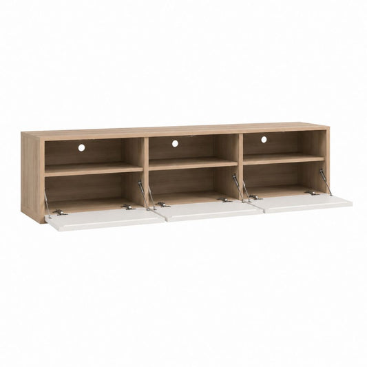 TV-Wandschrank Eichefarben Weiß aus melaminbeschichteter Spanplatte rechteckig mit 3 Klappen 120 x 30 x 40 cm