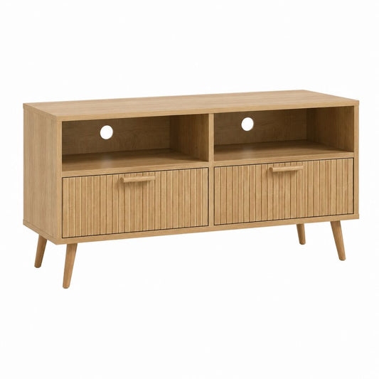 TV-Lowboard Eiche Dekor Spanplatte rechteckig mit 2 Türen und 2 offenen Fächern 120 x 40 x 65 cm