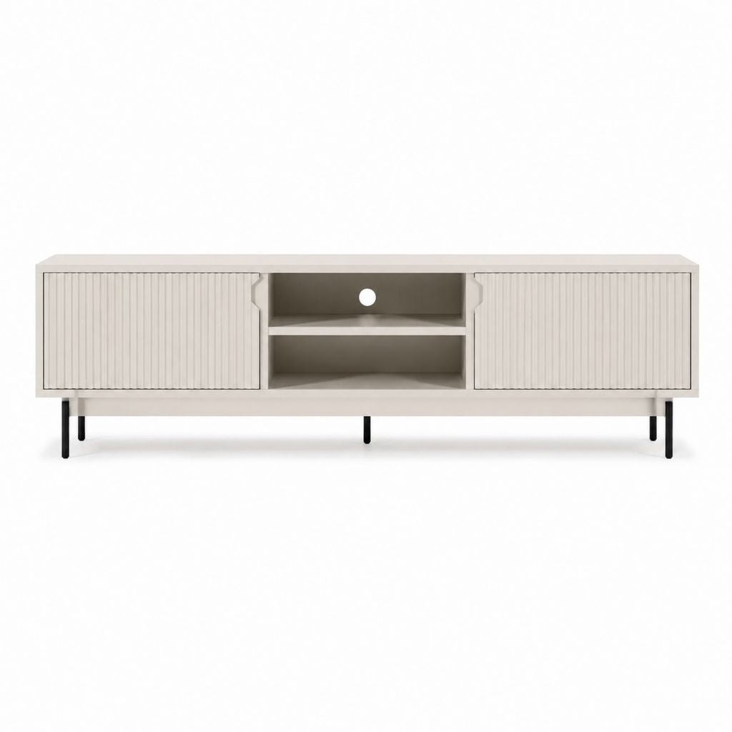 TV-Lowboard Beige aus MDF rechteckig mit Rillentüren und Kabeldurchlass 160 x 40 x 55 cm