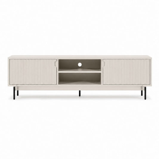 TV-Lowboard Beige aus MDF rechteckig mit Rillentüren und Kabeldurchlass 160 x 40 x 55 cm