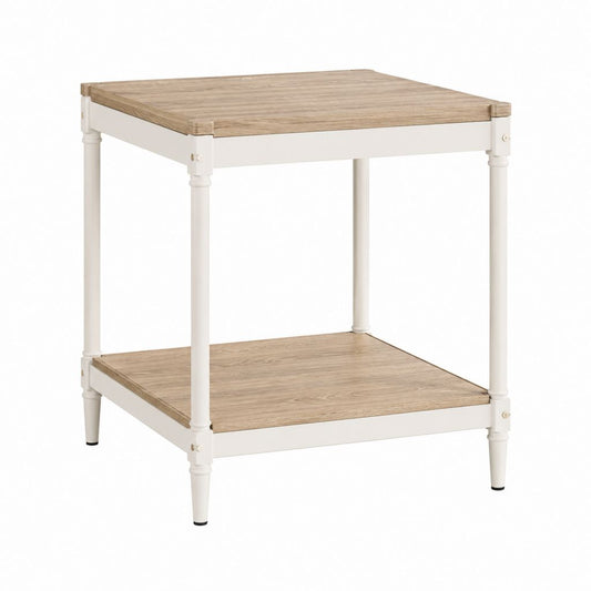 Beistelltisch mit 2 Ablagen Weiß Eicheoptik MDF und Kiefernholz quadratisch 60 x 60 x 65 cm