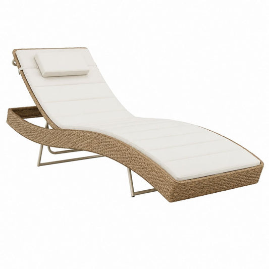 Gartenliege aus beigefarbenem PE-Polyrattan mit Polyesterauflage 200 x 65 x 35 cm