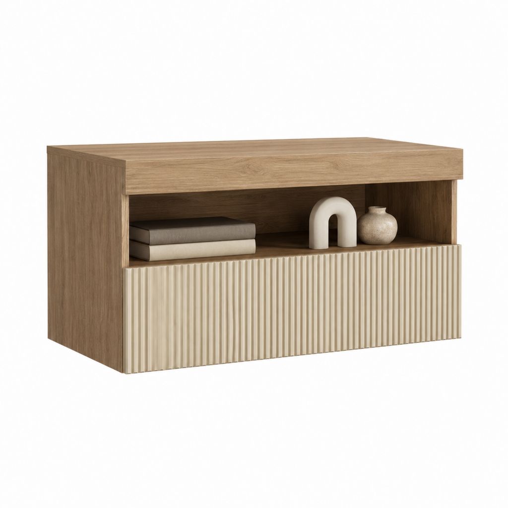 TV-Lowboard Eichenoptik Beige MDF rechteckig 100 x 40 x 55 cm