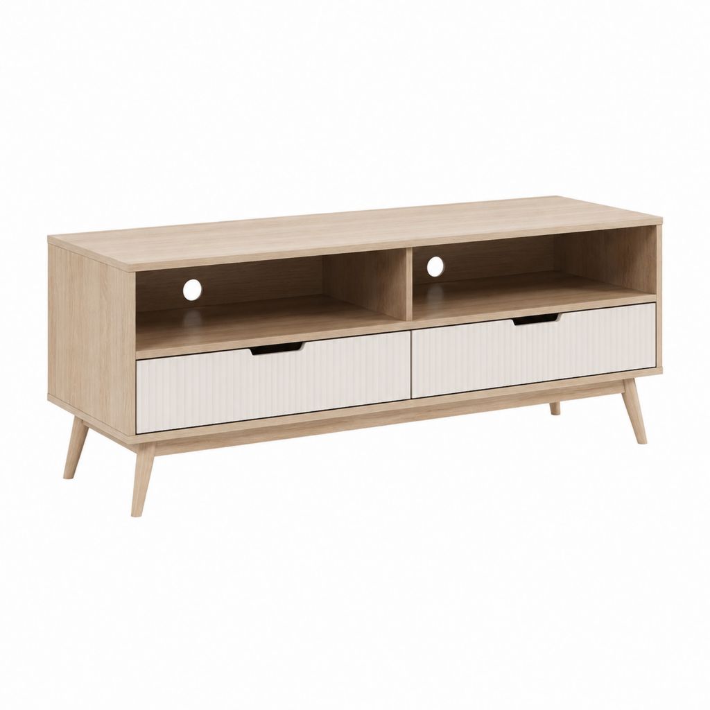 TV-Lowboard Eichefarben Weiß aus Spanplatte rechteckig 120 x 40 x 55 cm